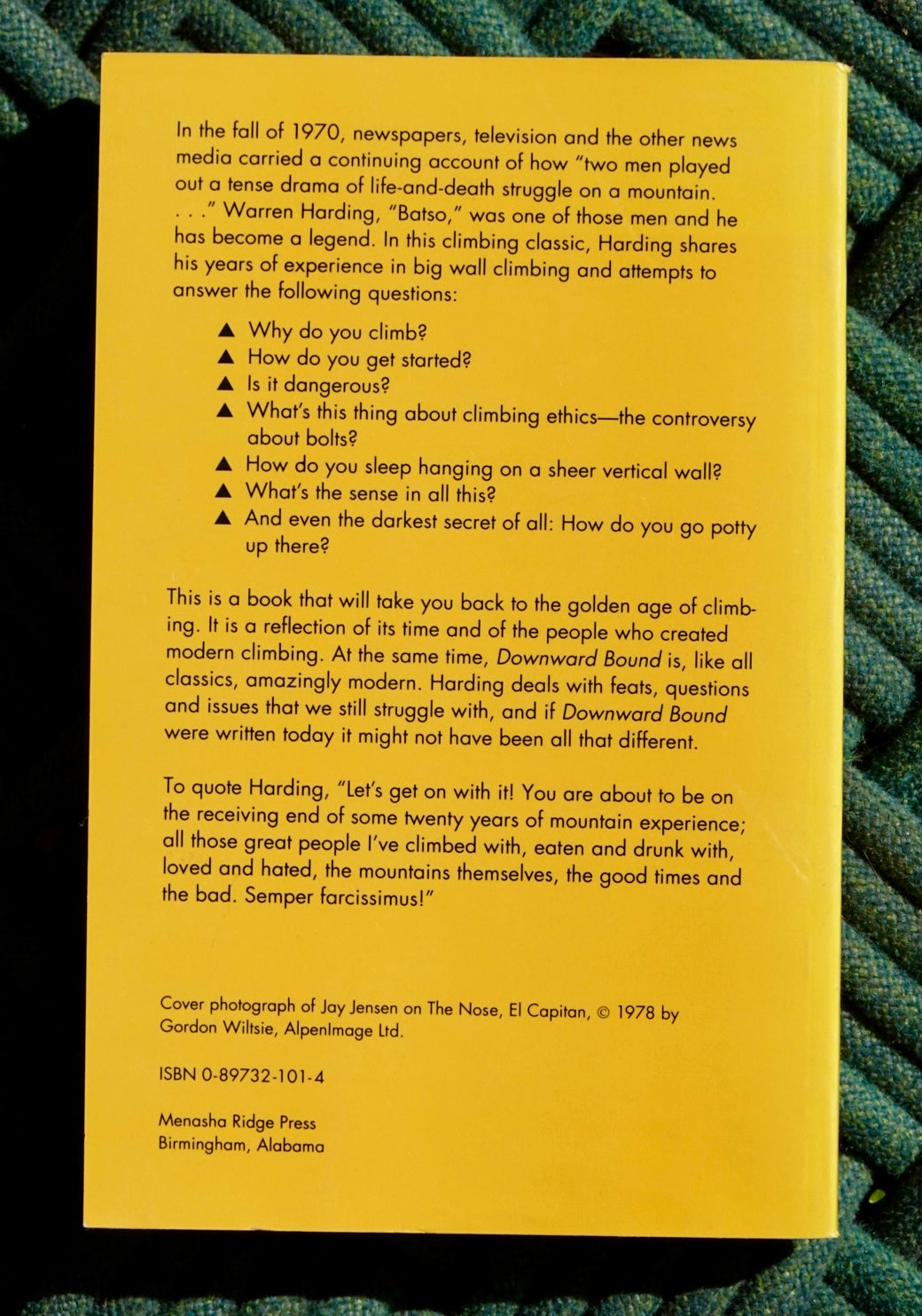 Downward Bound: A Mad! Guide to Rock Climbing by Warren "BATSO" Harding (1990)