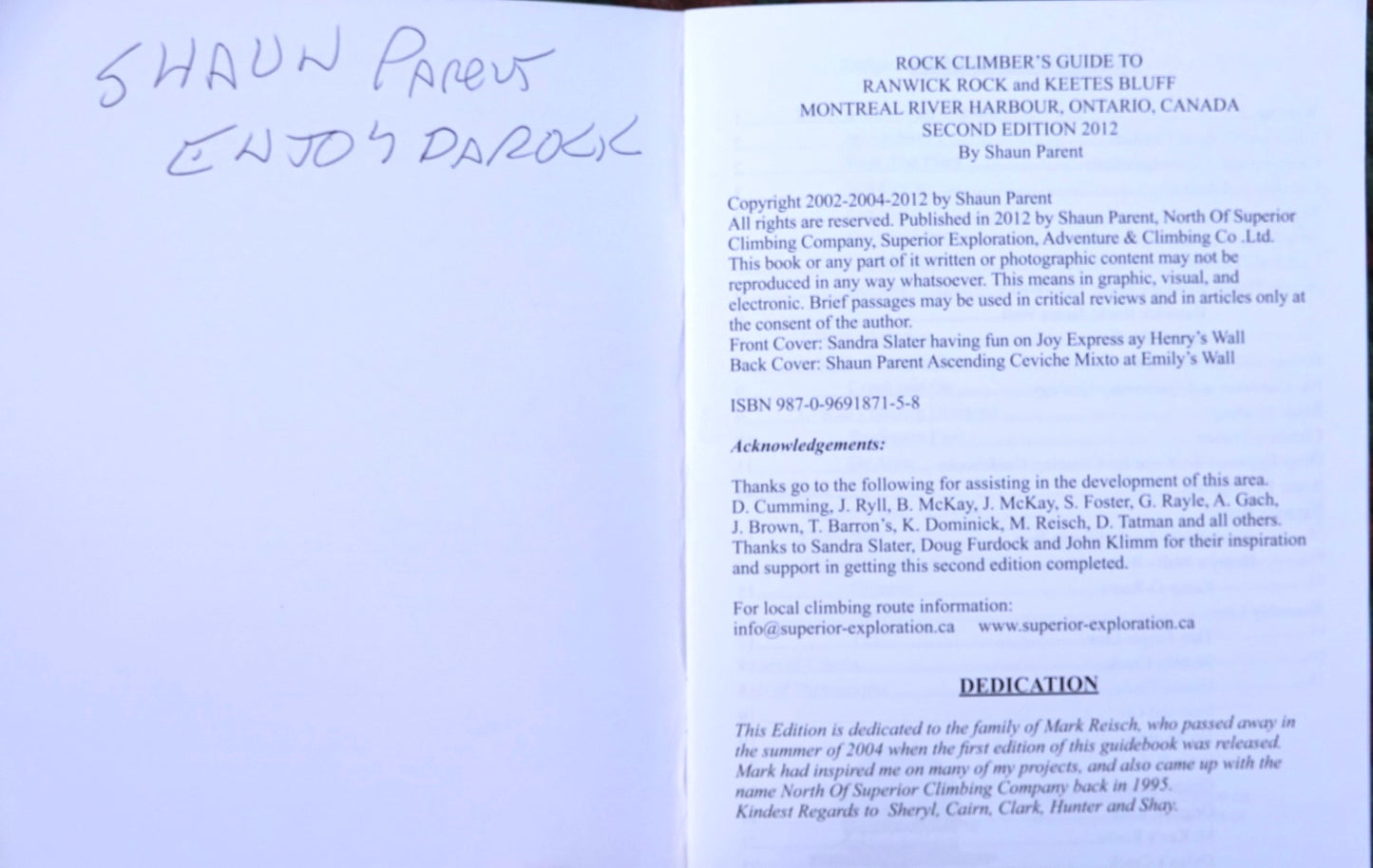 Rock Climber's Guide to Ranwick Rock and Keenes Bluff by Shaun Parent (2012) (SIGNED)