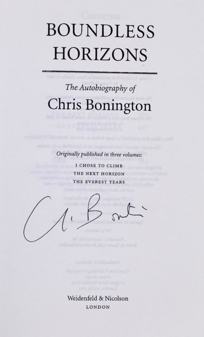Boundless Horizons: The Autobiography of Chris Bonington (2000) (SIGNED)
