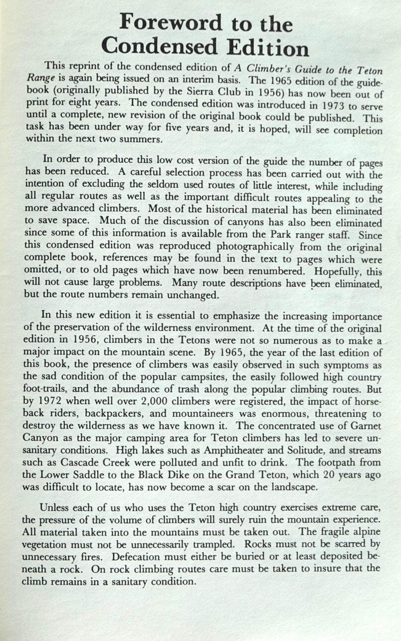 A Climber's Guide to the Teton Range (Condensed Edition) by Leigh Ortenburger (1979)