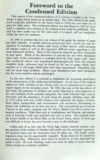 A Climber's Guide to the Teton Range (Condensed Edition) by Leigh Ortenburger (1979)