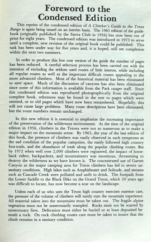 A Climber's Guide to the Teton Range (Condensed Edition) by Leigh Ortenburger (1979)