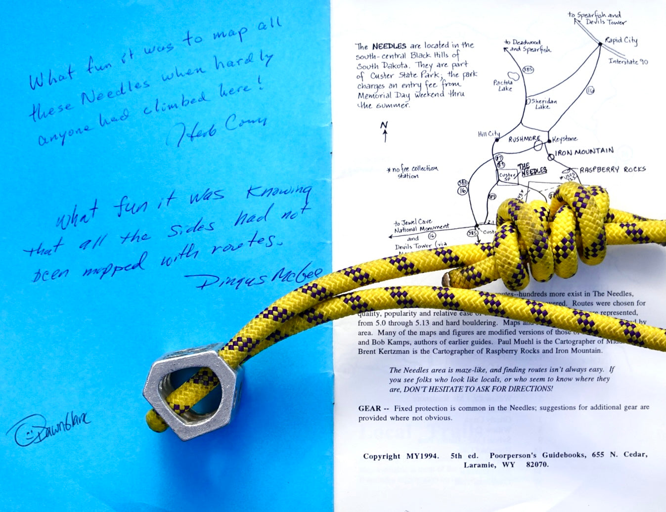 A Poorperson's Guidebook: Black Hills Needles Selected Free Climbs including Raspberry Rocks and Iron Mountain by Dingus McGee & The Last Pioneer Woman (1994) (SIGNED BY HERB AND JAN CONN)