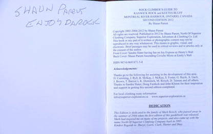 Rock Climber's Guide to Ranwick Rock and Keenes Bluff by Shaun Parent (2012) (SIGNED)