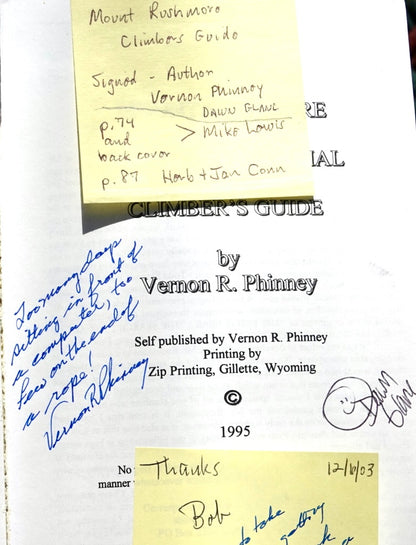 Mt. Rushmore National Memorial Climber's Guide by Vernon R. Phinney (1995) (SIGNED)
