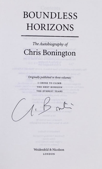 Boundless Horizons: The Autobiography of Chris Bonington (2000) (SIGNED)